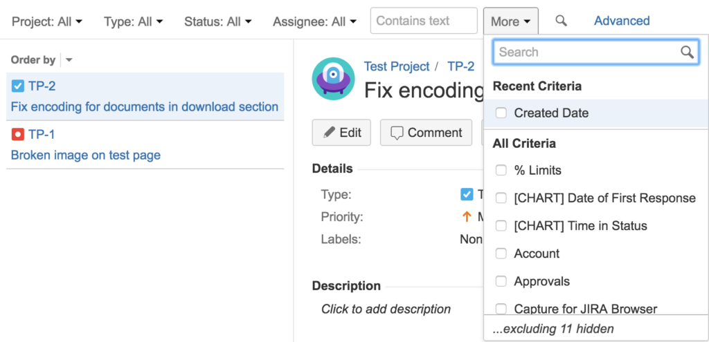 Search for details of your JIRA issue