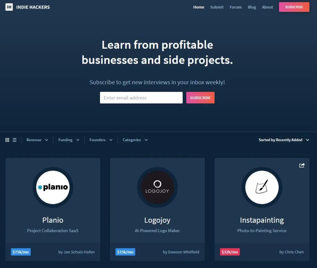 IndieHackers.com Website