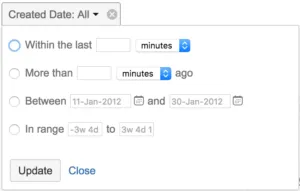 Use "Created Date" to select a range of days or minutes