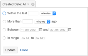 Use "Created Date" to select a range of days or minutes