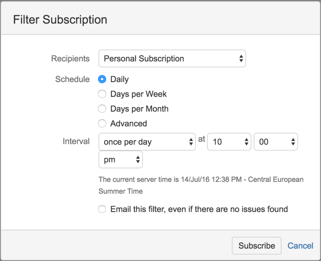 Manage your filter subscription by adding time and interval options